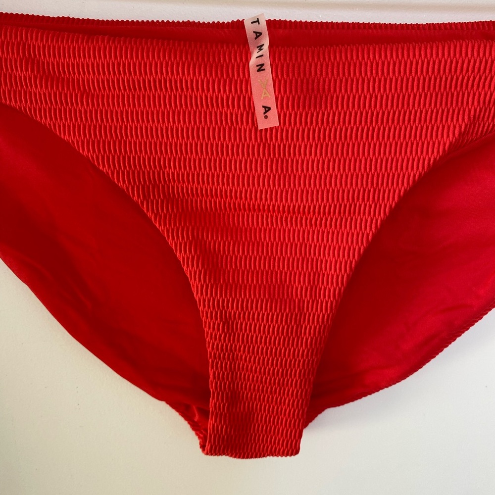 Vitamin A Red Reversible High Leg Cheeky Bikini Bottom Size L - Picture 8 of 15